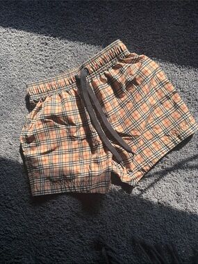 Burberry Kids Tan Plaid Swim Trunks